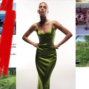 Zara green satin like corset dress